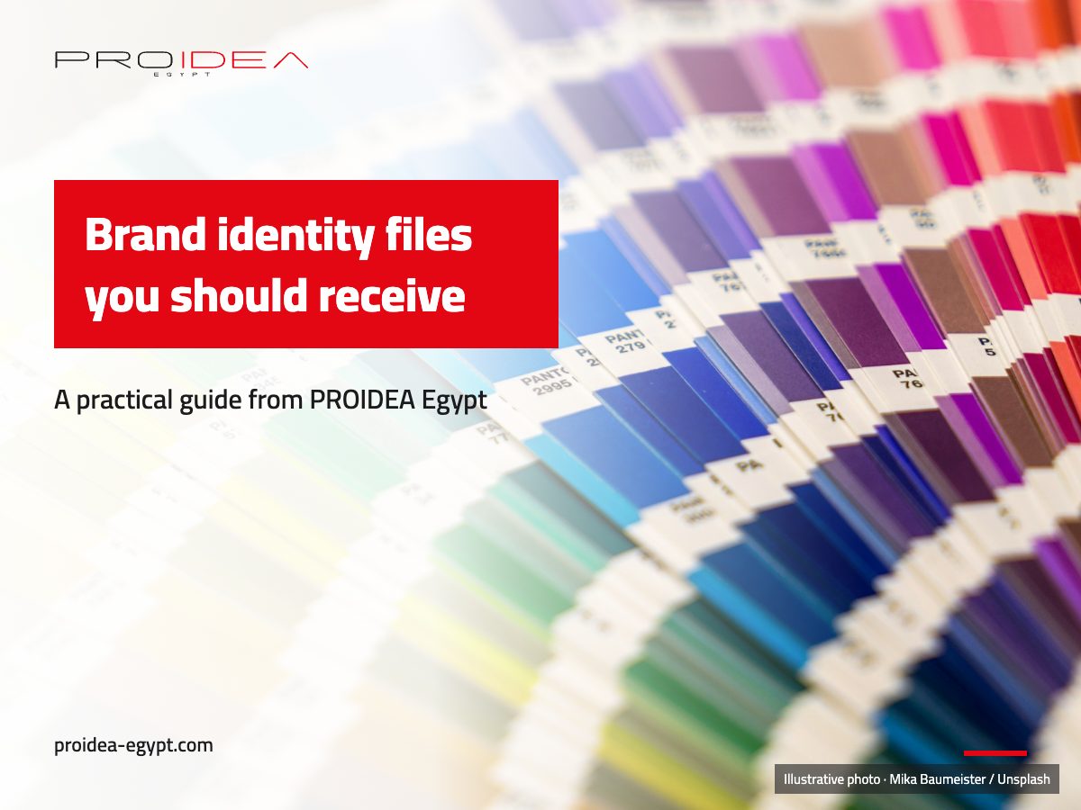 Illustration for “Brand identity deliverables”: An open colour swatch fan deck with many shades