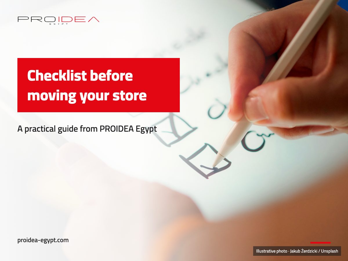 Illustration for “Checklist before moving your store”: A hand ticking items on a checklist on a tablet