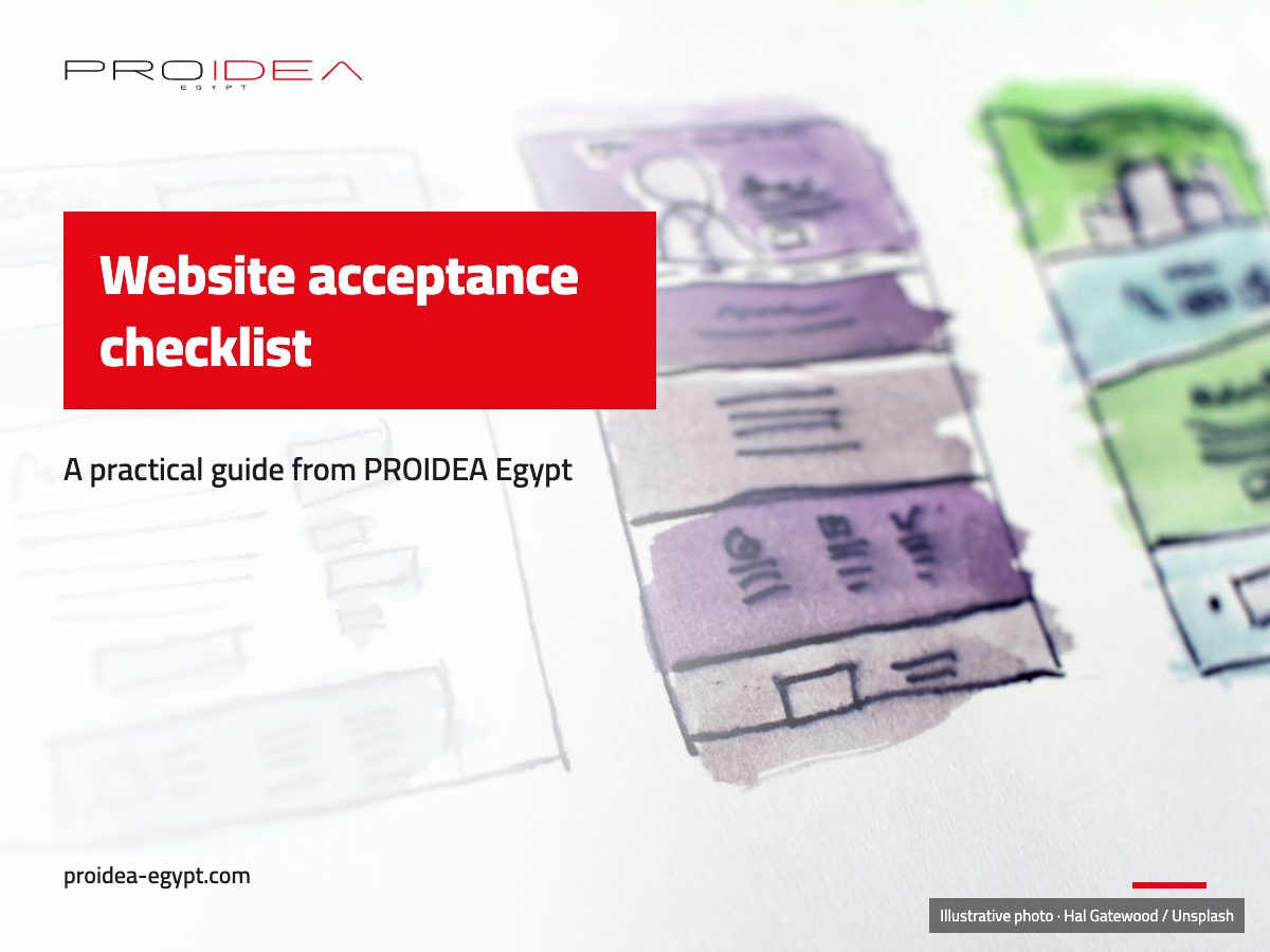 Illustration for “Website acceptance checklist”: Watercolour wireframe sketches of website pages